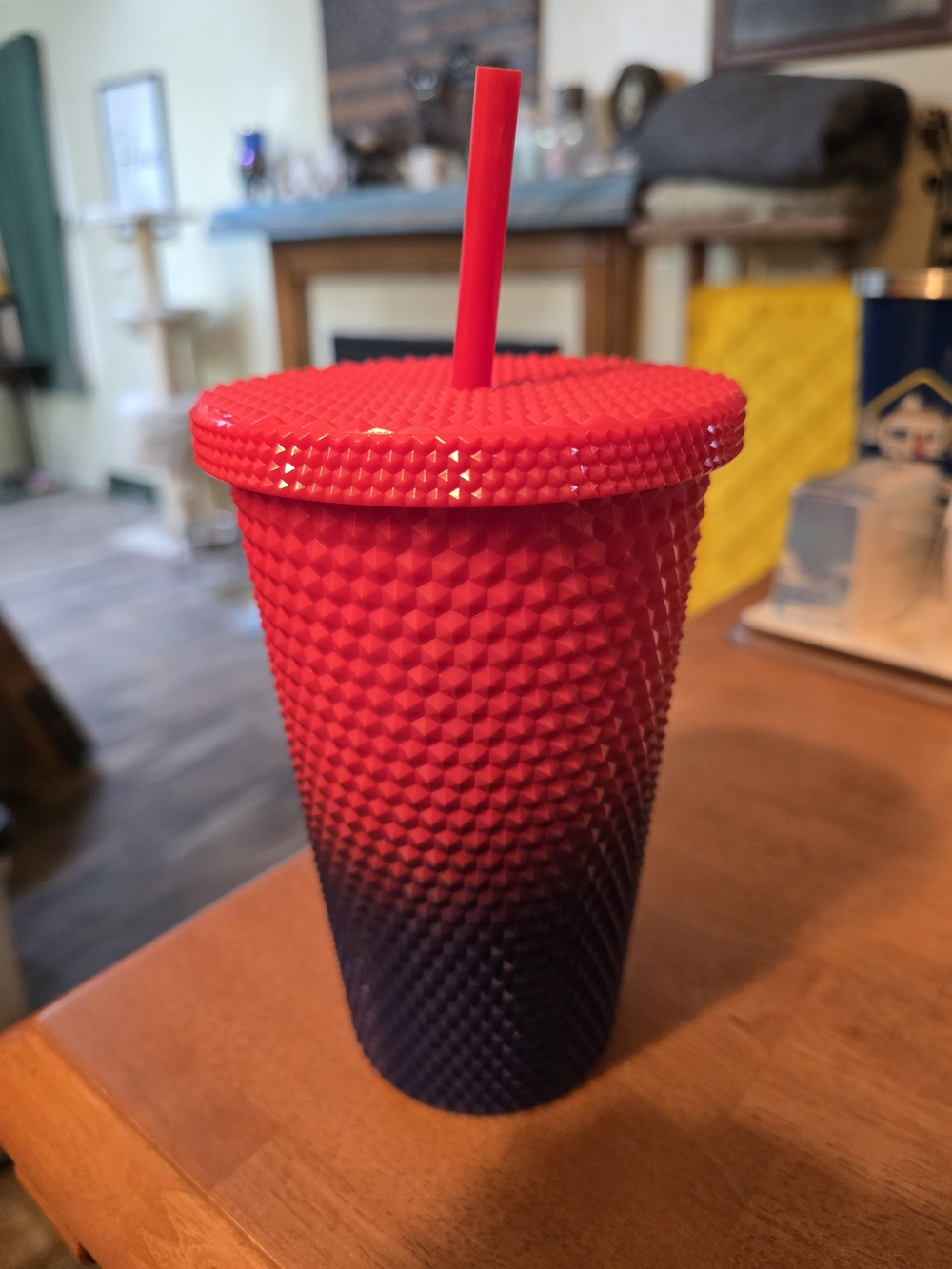 Red to Dark Blue Studded Reusable Tumbler with Straw